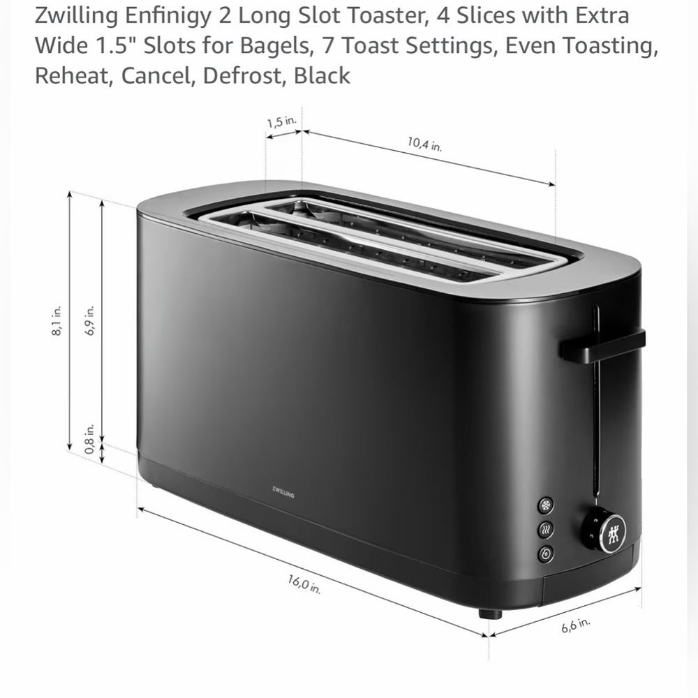 BNIB Zwilling 2-Slot XL Black Toaster - Picture 2 of 5